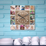 16 FotoCollage Rustic Wood Großma's Kitchen Quadratische Wanduhr<br><div class="desc">Rustikales Holz und Foto Collage Wand-Uhr mit Oma's Küche und gewürzt mit Liebe Typografie.</div>
