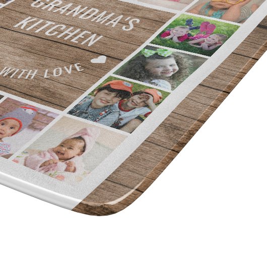 16 FotoCollage Rustic Wood Großma's Kitchen Schneidebrett (Ecke)