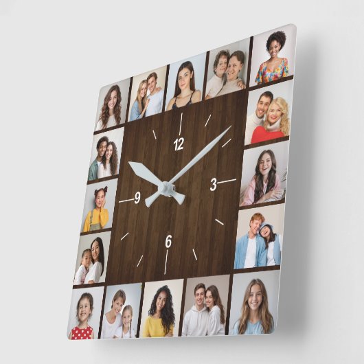 16 Fotomaterial Rustikaler Dunkelbrauner Holzzaun Quadratische Wanduhr (Winkel)