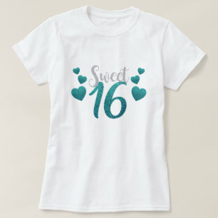 16 . Geburtstag 16 Birthday Aquamarin Blue Imitats T-Shirt