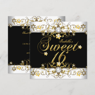 16 . Geburtstag 16 Birthday Gold Black Diamond Einladung