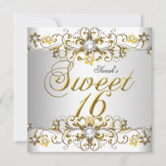 16 . Geburtstag 16 Birthday Yellow Gold Diamond 5 Einladung