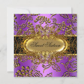 16 . Geburtstag 16 Damask Lila Gold Black Einladung (Vorderseite)