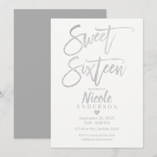 16 . GEBURTSTAG 16 Elegante Silver Gray Foil Moder Einladung