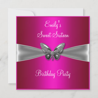 16 . Geburtstag 16 Fuschia Silver Butterfly Jewel Einladung