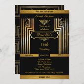 16., Geburtstag 16., Gatsby-Stil, schwarz & gold Einladung (Vorne/Hinten)
