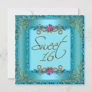 16 . Geburtstag 16 Geburtstag Aquamarin Blue Gold Einladung