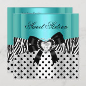 16 . Geburtstag 16 Geburtstag Aquamarin Zebra Polk Einladung (Vorne/Hinten)