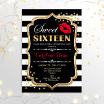 16. Geburtstag - 16 . Geburtstag Black Red Gold Einladung<br><div class="desc">16 . Geburtstag Einladung zum Geburtstag. Elegantes Schwarz-weißes Design mit Imitate Glitzer Gold. Verfügt über Rote Lippen Kuss,  Schwarz-weiße Streifen,  Konfetti und Skript-Schriftart. Ideal für eine stilvolle 16. Geburtstagsfeier. Nachricht,  wenn Sie weitere Anpassungen benötigen.</div>