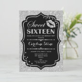16. Geburtstag - 16 . Geburtstag Black Silver Einladung (Stehend Vorderseite)