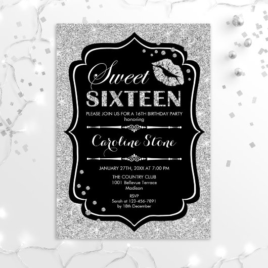16. Geburtstag - 16 . Geburtstag Black Silver Einladung