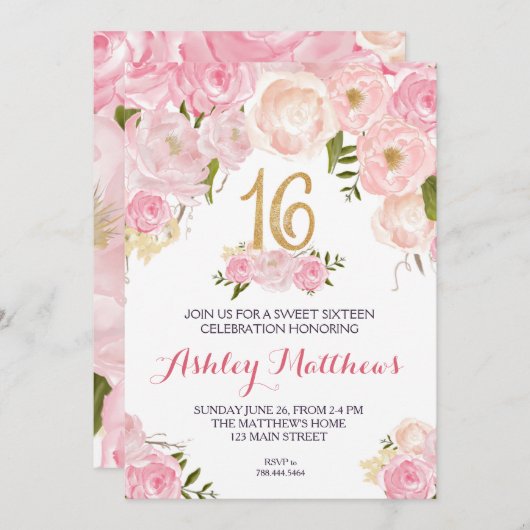 16 . Geburtstag 16 Geburtstag Blumenladen, Einladung (Vorne/Hinten)