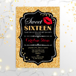 16. Geburtstag - 16 . Geburtstag Einladung<br><div class="desc">16 . Geburtstag Einladung zum Geburtstag. Elegantes Schwarz-weißes Design mit Imitate Glitzer Gold. Enthält rote Lippen Kuss,  Konfetti und Skript-Schriftart. Ideal für eine stilvolle 16. Geburtstagsfeier. Nachricht,  wenn Sie weitere Anpassungen benötigen.</div>
