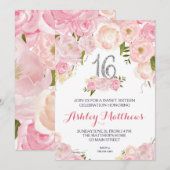 16 . Geburtstag 16 Geburtstag, Floral Einladung, Einladung (Vorne/Hinten)