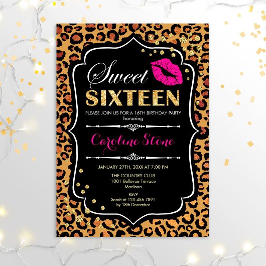 16. Geburtstag - 16 . Geburtstag Leopard Print Pin Einladung