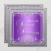 16 . Geburtstag 16 Geburtstag Lila Silbermädchen Einladung (Vorne/Hinten)