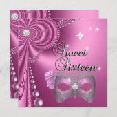16 . Geburtstag 16 Geburtstag Rosa Diamantmaske Si Einladung (Vorne/Hinten)