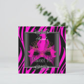 16 . Geburtstag 16 Geburtstag Rosa Zebra Schwarze Einladung (Stehend Vorderseite)