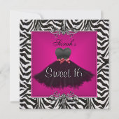 16 . Geburtstag 16 Geburtstag Rosa Zebra Schwarzes Einladung (Vorderseite)