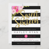 16 . Geburtstag 16. Geburtstag Schwarz-weißer Stre Einladung (Vorderseite)