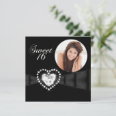 16 . Geburtstag 16 Geburtstagsparty Foto Black Einladung (Stehend Vorderseite)