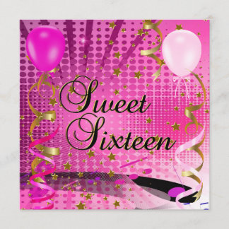 16 . Geburtstag 16 Geburtstagsparty Pink Stars Einladung