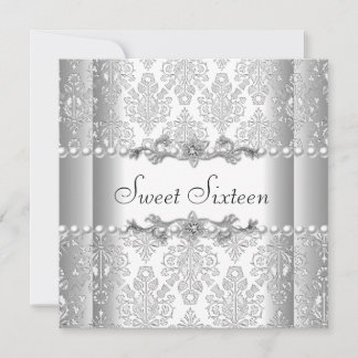 16 . Geburtstag 16 Geburtstagsparty Silver White P Einladung