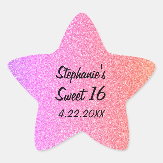 16 . Geburtstag 16. Glittery Pink Geburtstagsparty Stern-Aufkleber (Vorderseite)