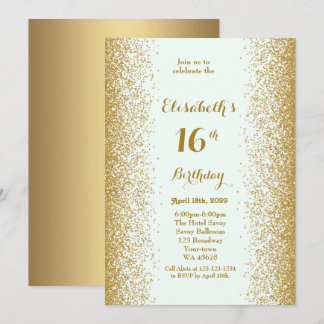 16., Geburtstag 16., Glitzer, weißes Gold Einladung