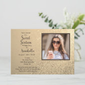 16 . Geburtstag 16 Gold Glitzer Foto Geburtstag Einladung (Stehend Vorderseite)