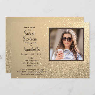 16 . Geburtstag 16 Gold Glitzer Foto Geburtstag Einladung