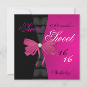 16 . Geburtstag 16. Hellrosa Schwarzes Party Einladung (Vorderseite)