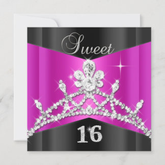 16 . Geburtstag 16 Hot Pink Black Silver Tiara Einladung
