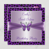 16 . Geburtstag 16 Lila Mauve Butterfly Geburtstag Einladung (Vorne/Hinten)