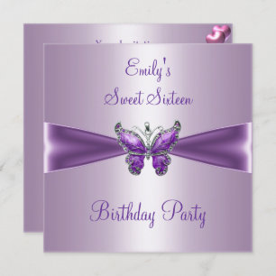 16 . Geburtstag 16 Lila Mauve Butterfly Geburtstag Einladung
