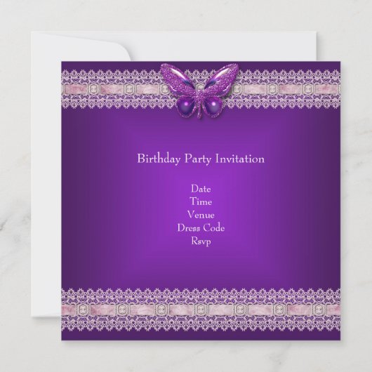 16 . Geburtstag 16 Lila Schmetterling Einladung (Rückseite)