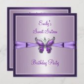 16 . Geburtstag 16 Lila Schmetterling Geburtstag 3 Einladung (Vorne/Hinten)