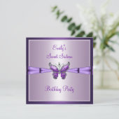 16 . Geburtstag 16 Lila Schmetterling Geburtstag 3 Einladung (Stehend Vorderseite)