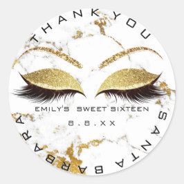 16 . Geburtstag 16. Marble White Lash Glitzer Auge Runder Aufkleber