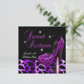 16 . Geburtstag 16 Party Leopard Shoe Lipstick Einladung (Stehend Vorderseite)