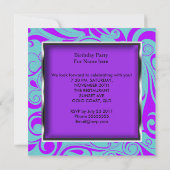 16 . Geburtstag 16 Party Lila Aquamariner Swirl Einladung (Rückseite)