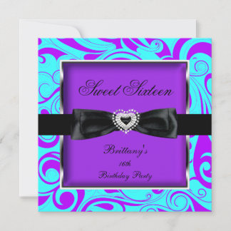 16 . Geburtstag 16 Party Lila Aquamariner Swirl Einladung