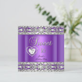 16 . Geburtstag 16 Party Lila Silver Diamond Einladung (Stehend Vorderseite)