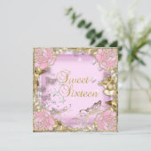 16 . Geburtstag 16 Pink Gold Floral Einladung (Stehend Vorderseite)