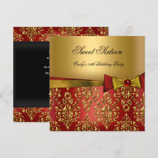 16 . Geburtstag 16 Red Black Gold Damask Bow Einladung