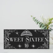 16 . Geburtstag 16 Regal Black Silver Tiara Einladung (Stehend Vorderseite)