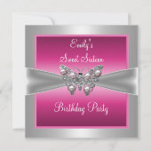 16 . Geburtstag 16 Rosa Silberschmetterling Geburt Einladung (Vorderseite)