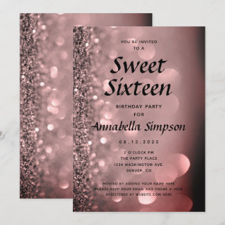 16 . Geburtstag 16 Rose Gold Glitzer Geburtstag In Einladung