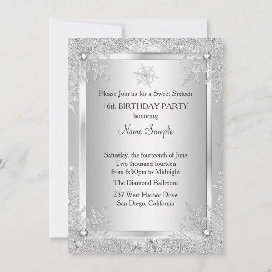 16 . Geburtstag 16 Winterwonderland Snowflake Einladung (Rückseite)