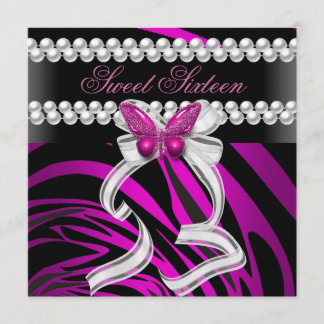 16 . Geburtstag 16 Zebra Butterfly Black Pink Whit Einladung